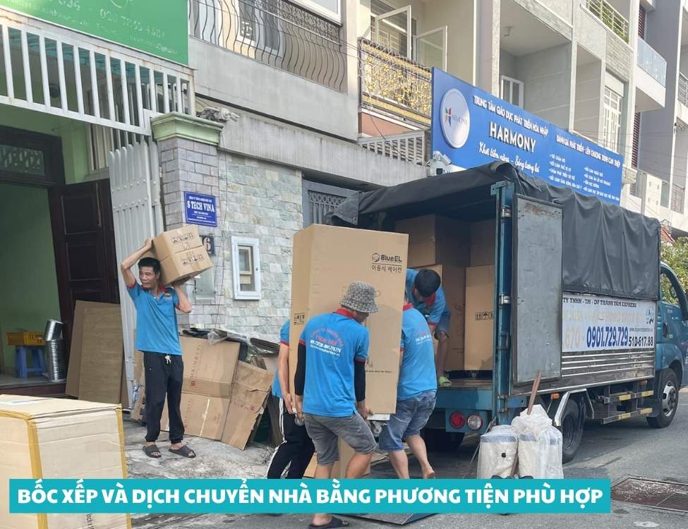 Bốc xếp và dịch chuyển nhà bằng phương tiện phù hợp