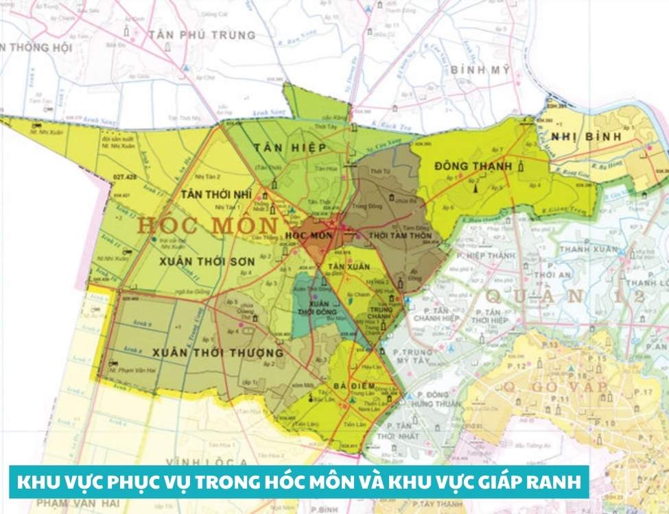 Khu vực phục vụ trong Hóc Môn và khu vực giáp ranh